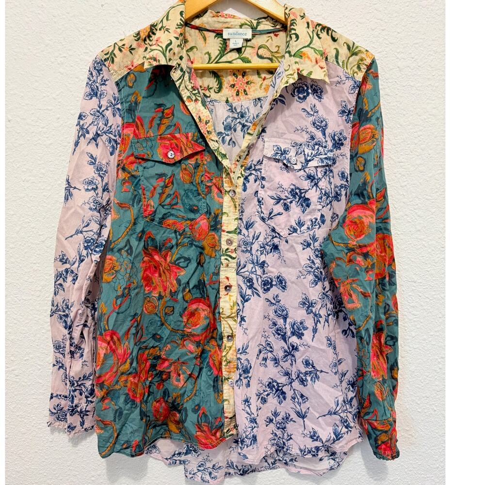 Sundance Floral Patchwork Button Down Shirt Blous… - image 1